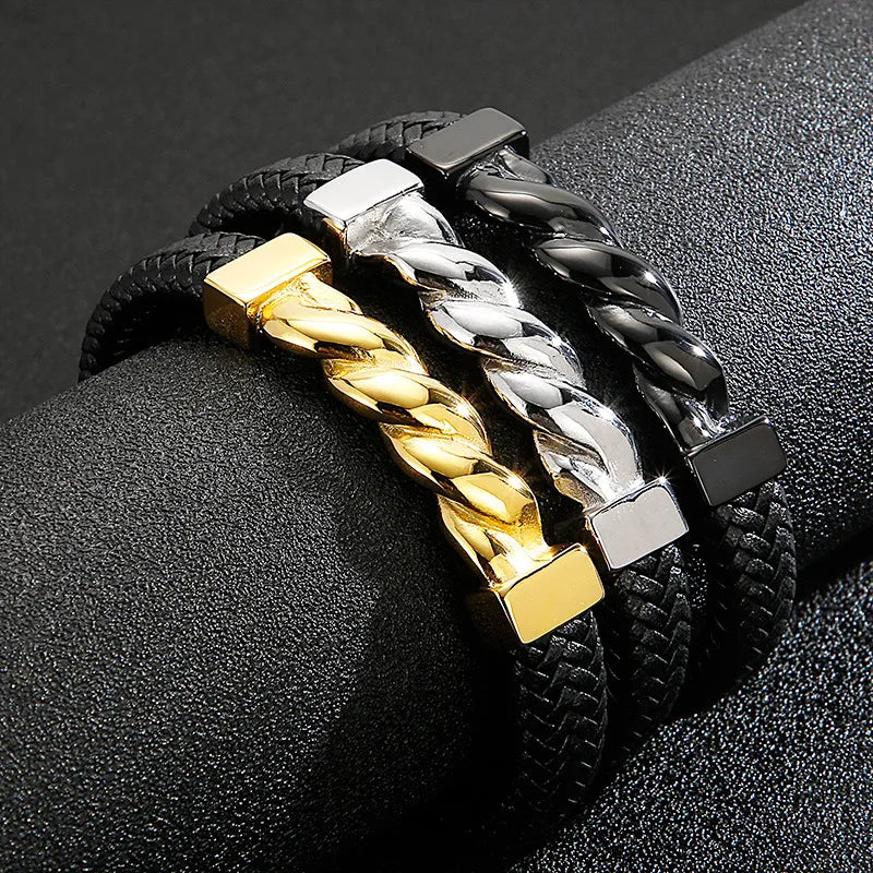 Hip-Hop Retro Color Block Titanium Steel Plating 18K Gold Plated Men's Bracelets