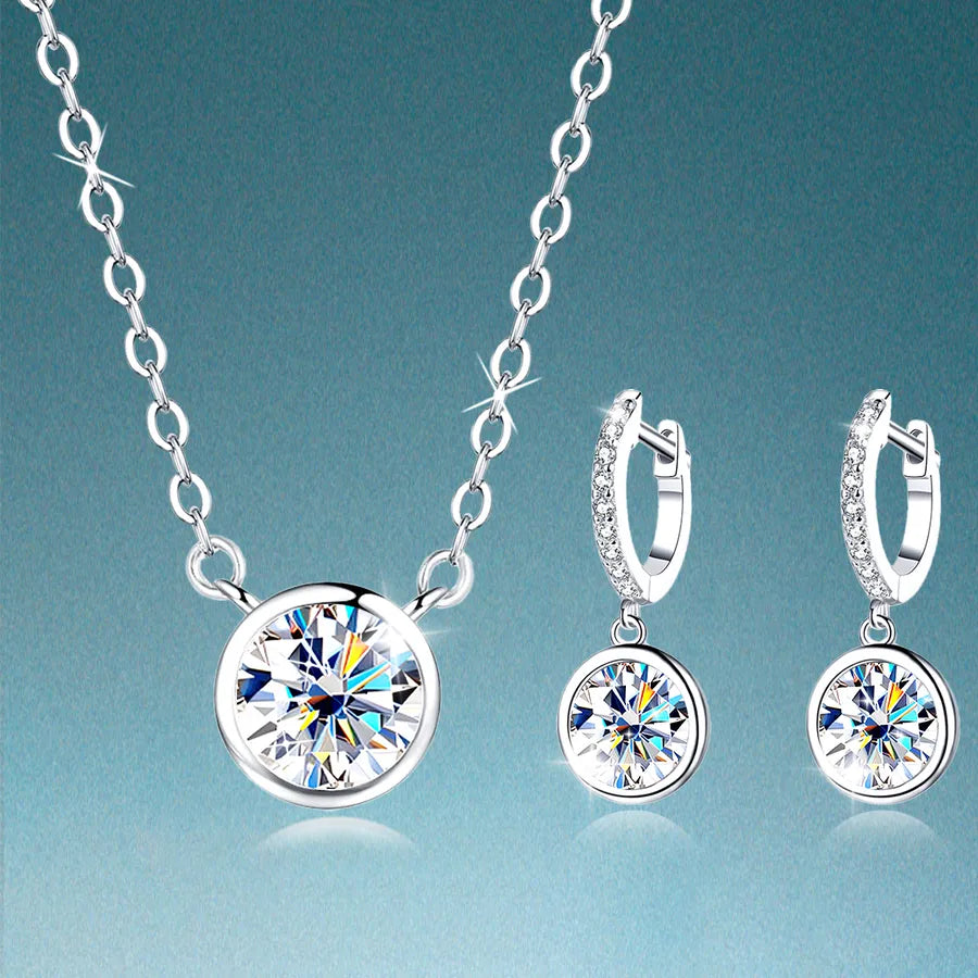 Moissanite Earrings Necklace White Gold Plated Earrings Necklace