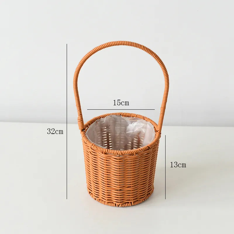 Women's Plastic Iron Solid Color Pastoral Round Square Open Handbag