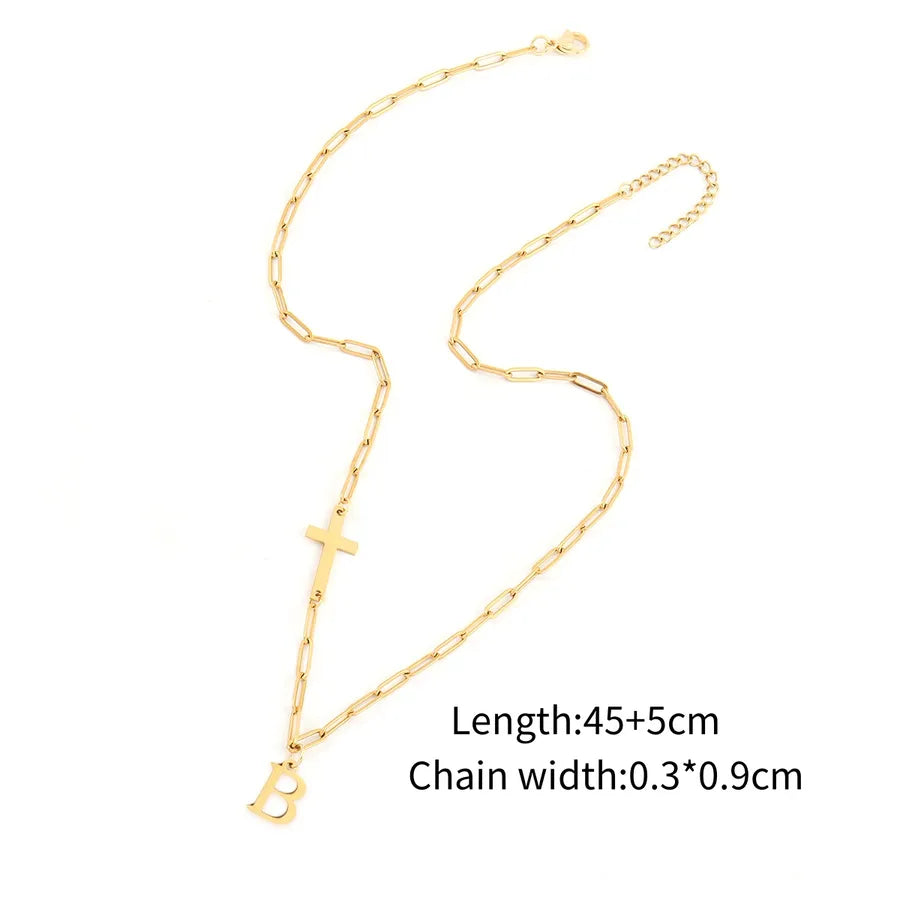 Wholesale Jewelry Simple Style Classic Style Cross Letter 201 Stainless Steel 304 Stainless Steel Paperclip Chain Pendant Necklace