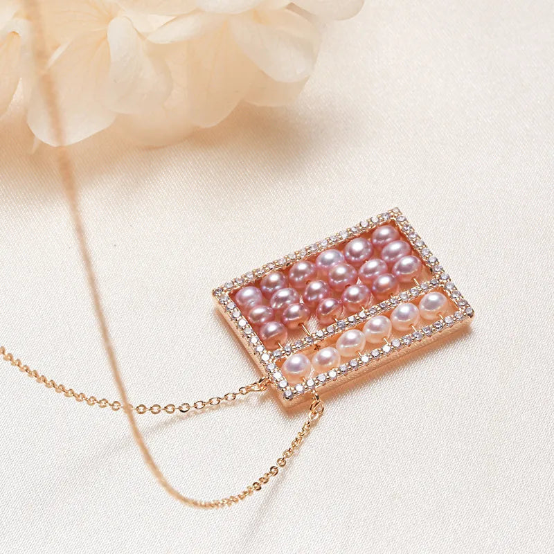 Freshwater Pearl Copper cable chain Geometric Pendant Necklace