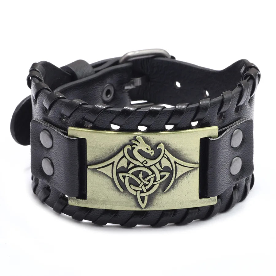 retro style flying dragon totem leather bracelet