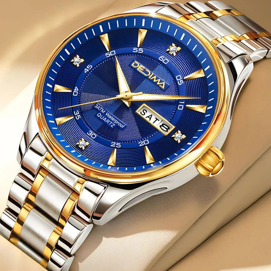 Casual Color Block Solid Color Butterfly Double Snap Quartz Men's Watches