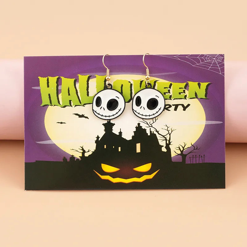 Dark Halloween Skeleton Head Pendant Card Earrings Personality Unique Design Alloy Jewelry For Men And Women Suitable For Parties