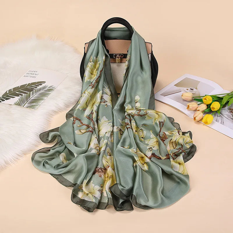fashion flower satin printing silk scarves