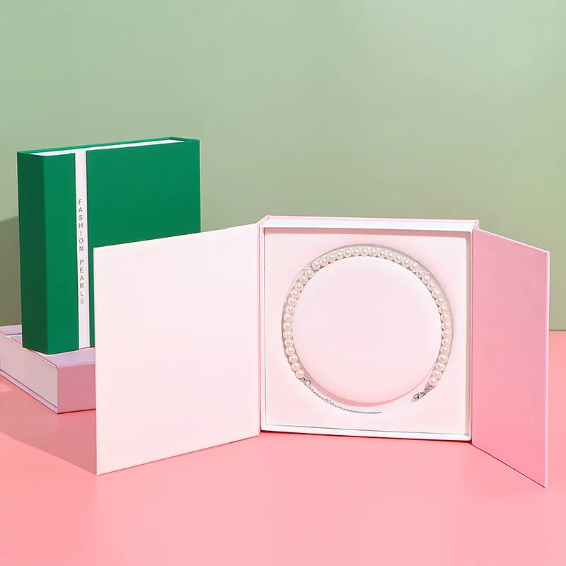Elegant Pearl Necklace Box Double Open Mother's Day Goddess Gift Jewelry Packaging Paper Touch Feeling Gold Stamping