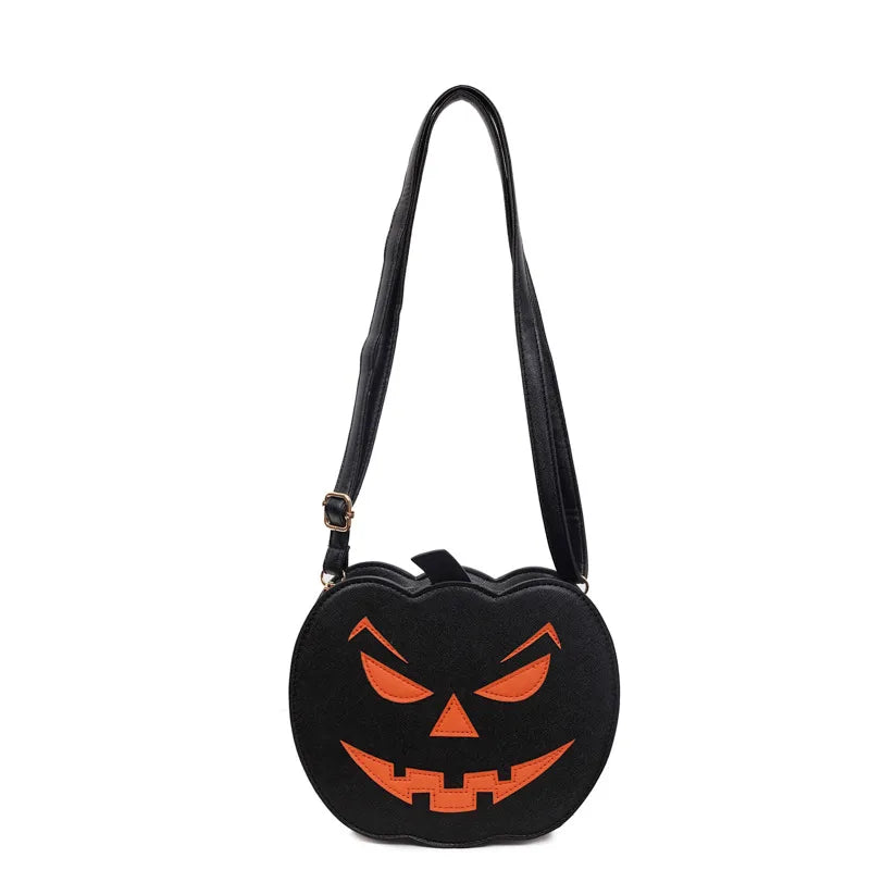 Halloween Small Pumpkin Shaped Crossbody Bag Women's Versatile Round Fashion Bag Polyester Inner Zipper Closure Shoulder Strap