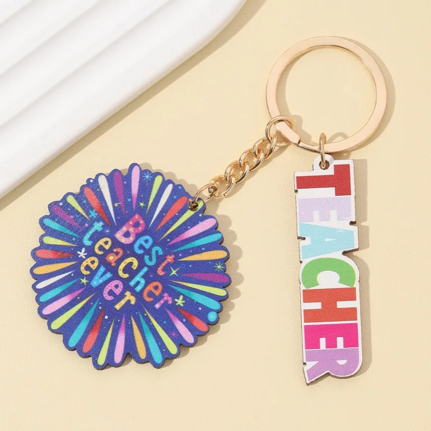 Modern Style Letter Wood Teachers' Day Unisex Keychain