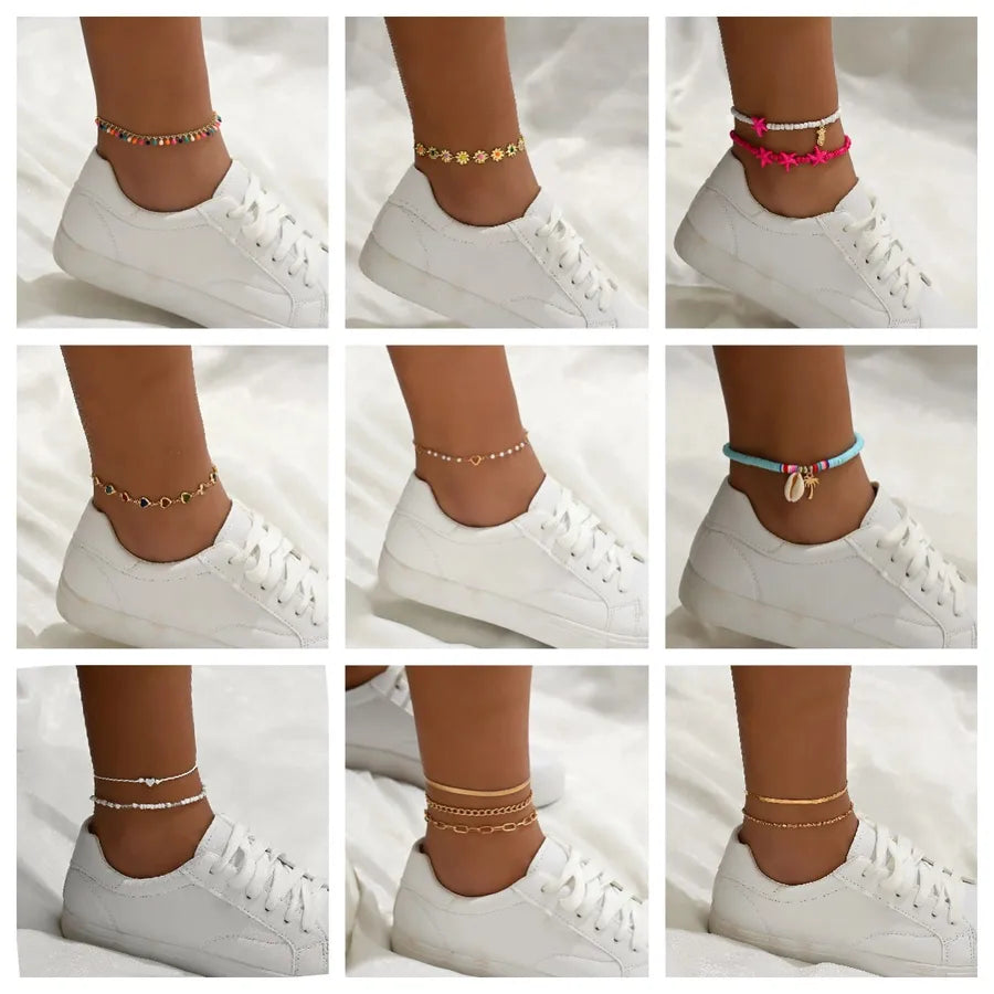 Bohemian Beach Style Distinctive Foot Decoration Simple Metal Turquoise Rice Beads Rhinestone Soft Pottery Multi-Style Foot Chain