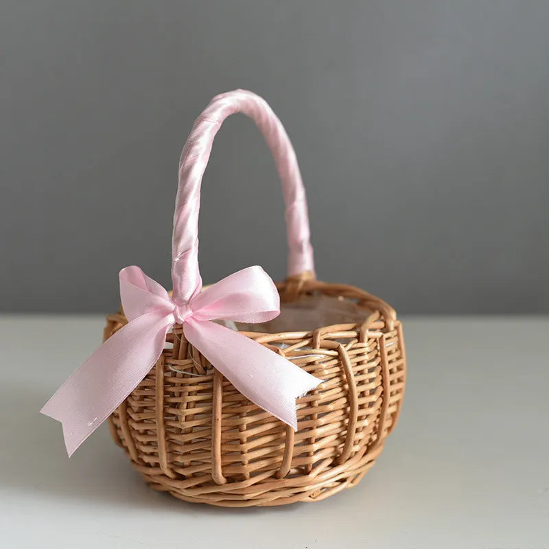 Handwoven Natural Rattan Flower Basket Handmade Bamboo Vine Baskets Portable Gift Flower Planters Storage Baskets Decorative Items