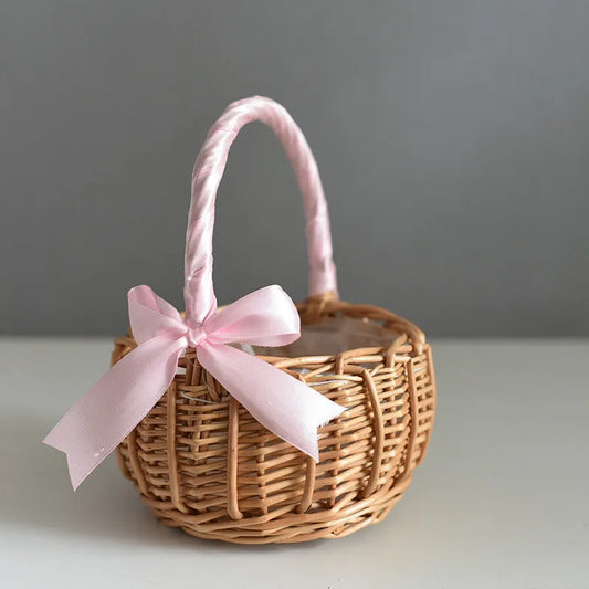 Handwoven Natural Rattan Flower Basket Handmade Bamboo Vine Baskets Portable Gift Flower Planters Storage Baskets Decorative Items