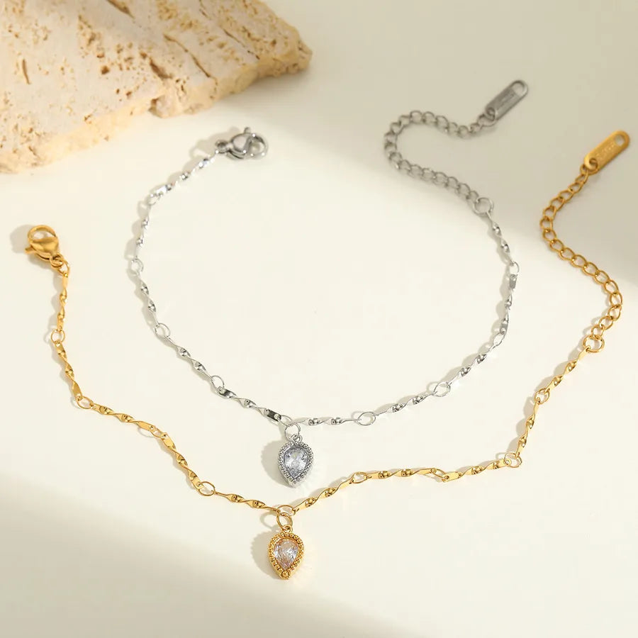 Cute Lady Romantic Oval Solid Color 304 Stainless Steel 18K Gold Plated Zircon cable chain Bracelets In Bulk