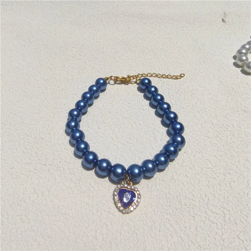 Europe and the United States  fashion foreign trade cat and dog jewelry imitation pearl love gem pendant pet necklace multi-color optional