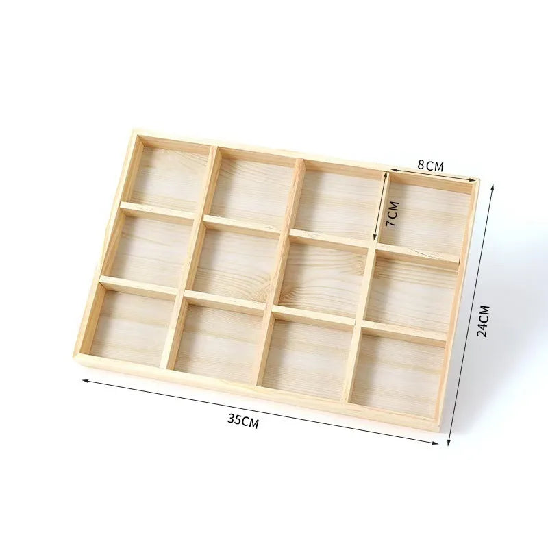 New Solid Wood Jewelry Storage Plate Bracelet Display Props Grid Empty Plate Storage Simple Style Wooden Material Jewelry Box