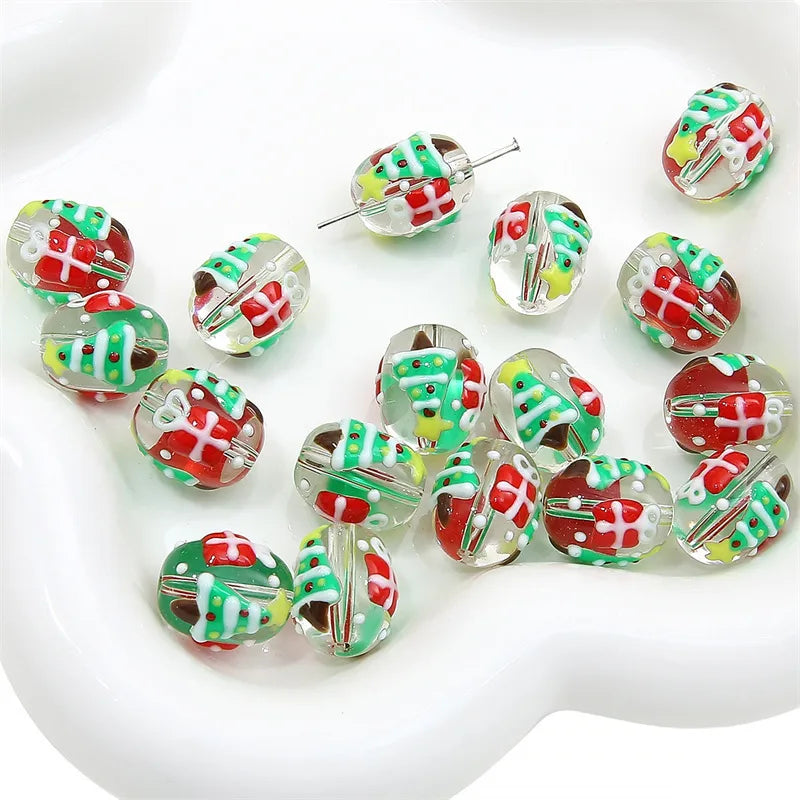 Handmade Christmas Oil Drop Glass Beads Cartoon Loose Beads For DIY Bracelets Necklaces Earrings Accessories Jewelry Making