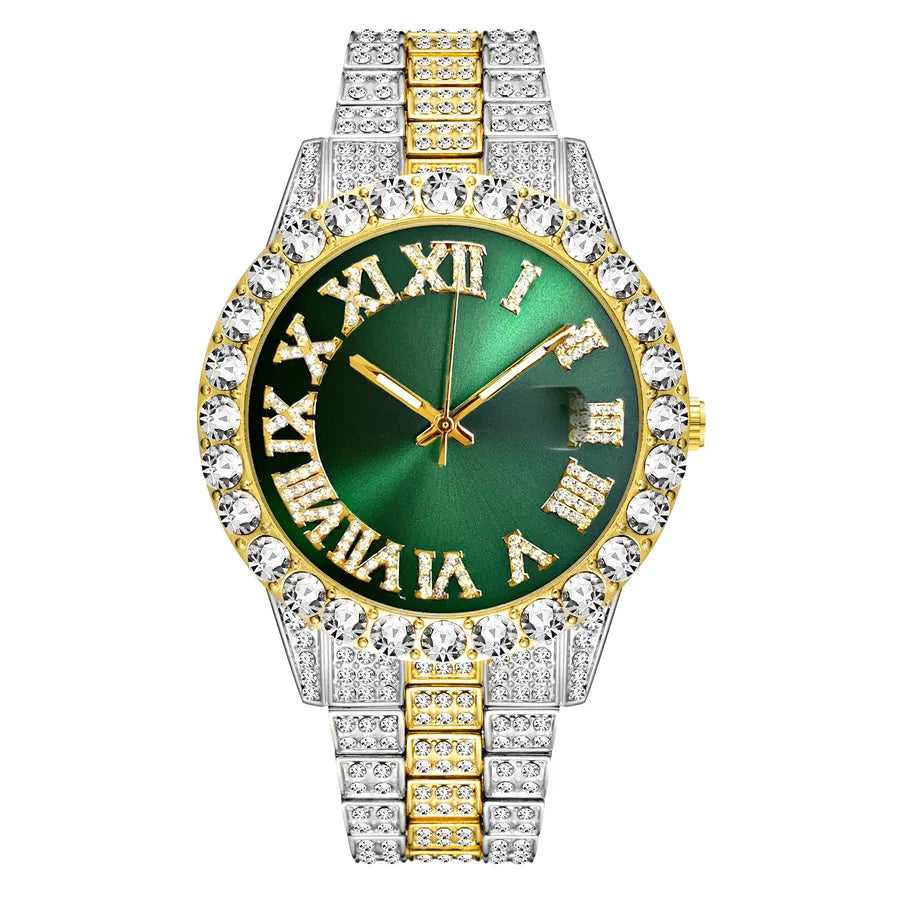 MISSFOX Watch  Explosions Men's Personalized Hip Hop Style  Water Ghost Roman Diamond Quartz Watch Men