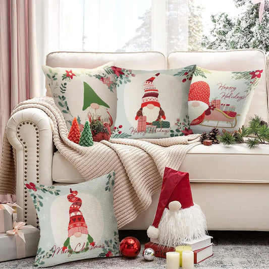 Christmas Glam Santa Claus Snowman Linen Pillow Cases Couch & Sofa Decor