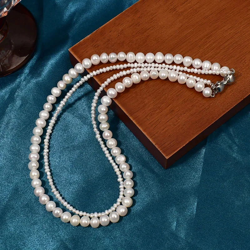 Natural Freshwater Double Layer Pearl Necklace Women's Sweater Chain Versatile Autumn Winter Jewelry Beaded Necklace