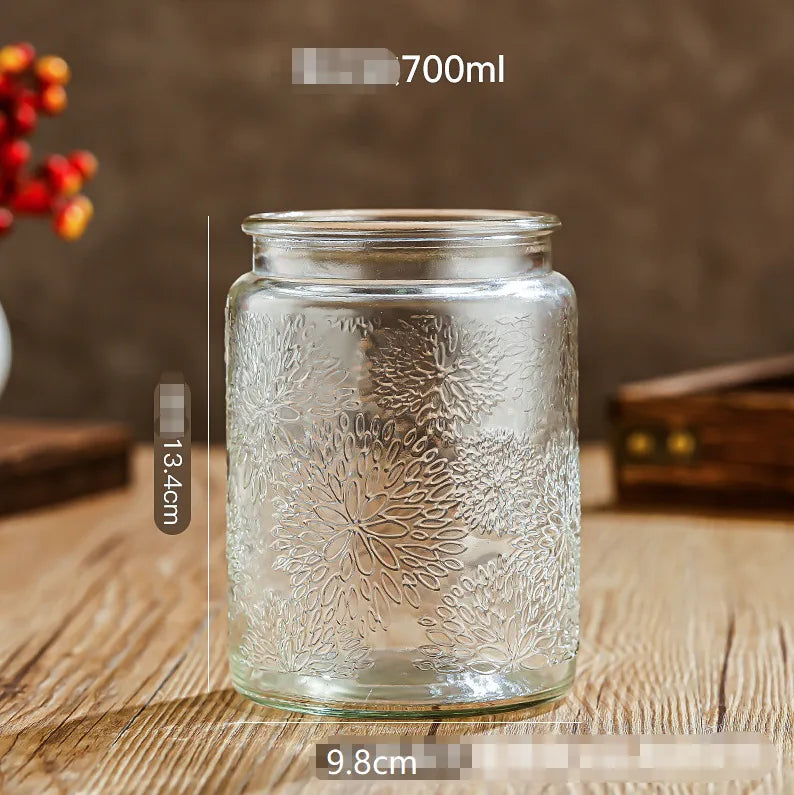 Glass Embossed Glass Sealed Jar Square Storage Jar Snack Dried Fruit Storage Jar Kitchen Household Glass Jar Vintage