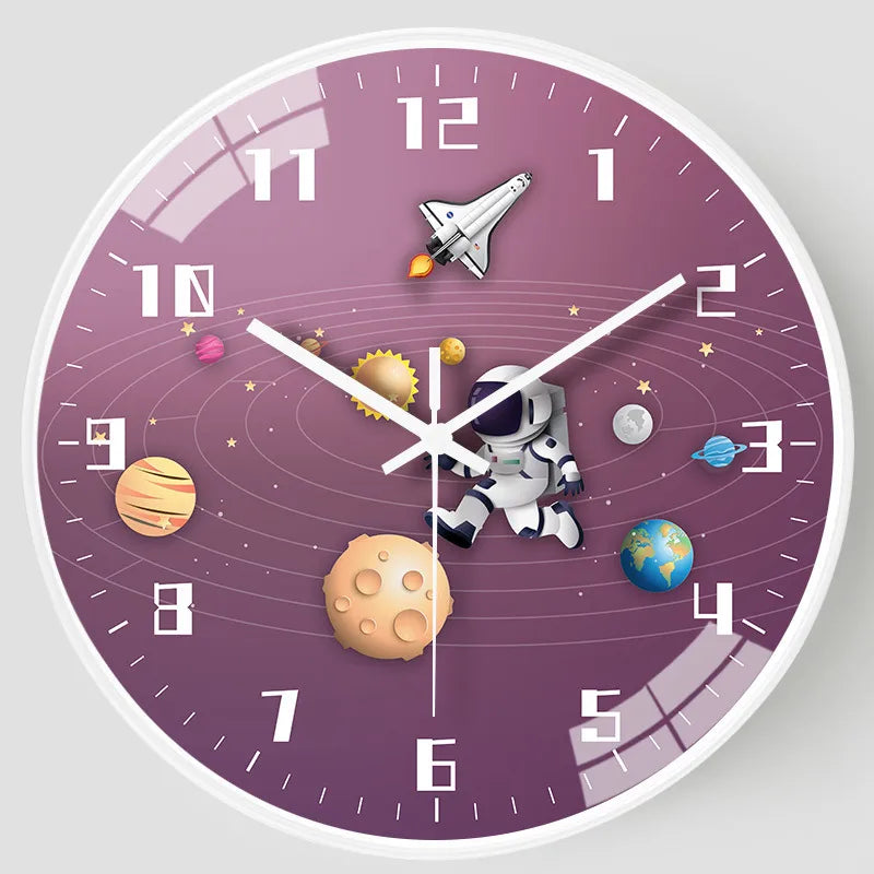 cute round astronaut plastic glass clock