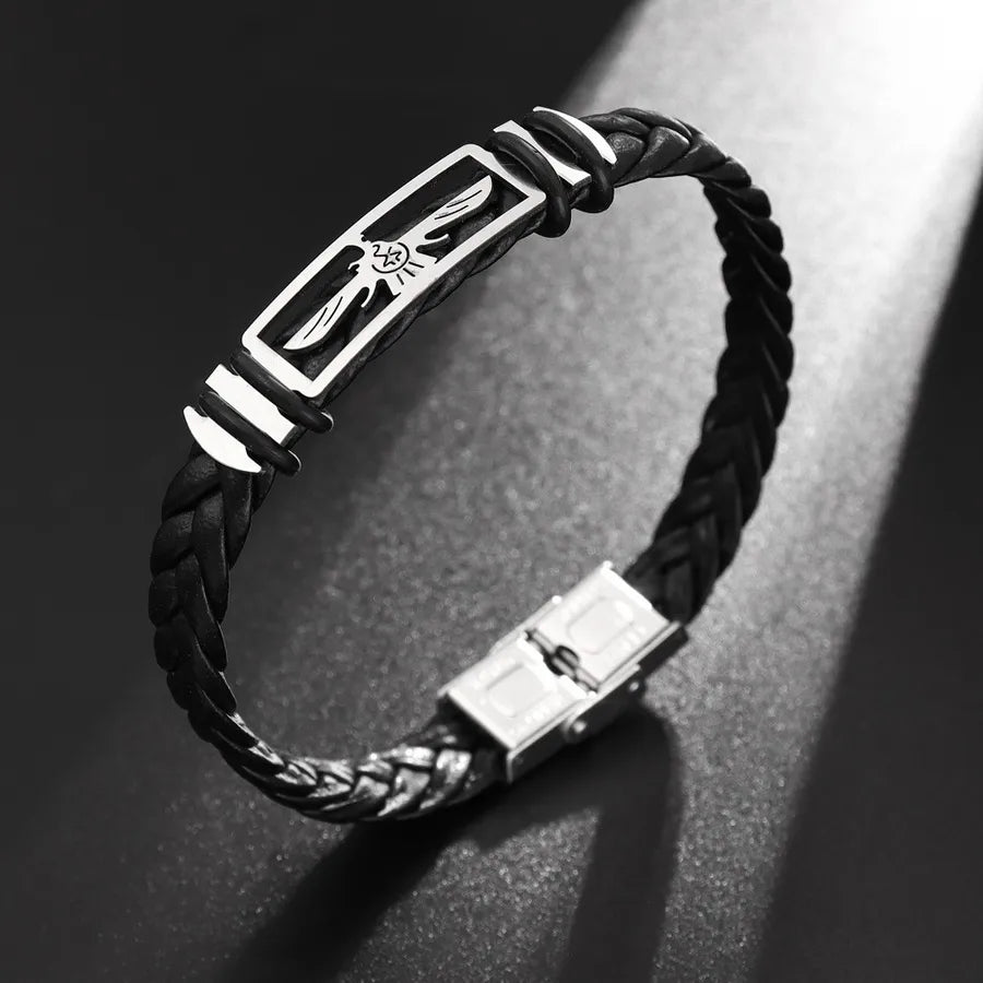 Retro Punk Solid Color 304 Stainless Steel Pu Leather Plating Men's Bangle Men Cord & Leather Bracelets