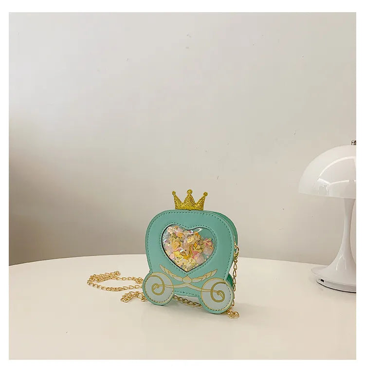 Girl'S Small Pu Leather Heart Shape Carriage Cute Round Zipper Square Bag