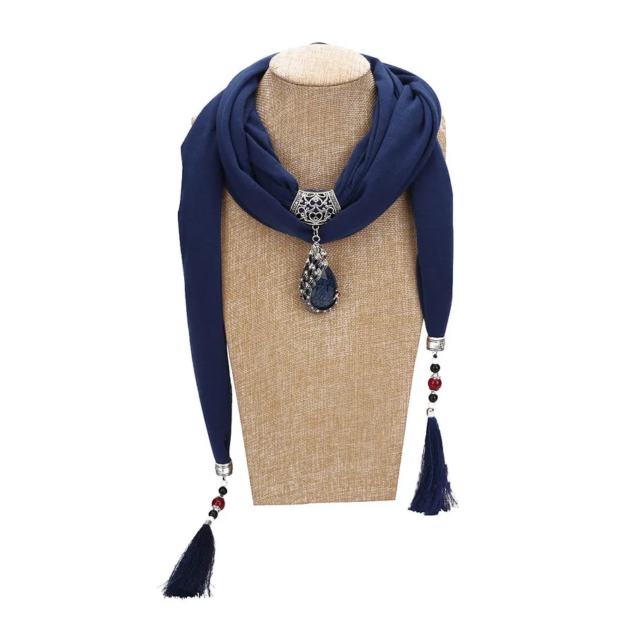 women's elegant solid color cotton tassel scarf