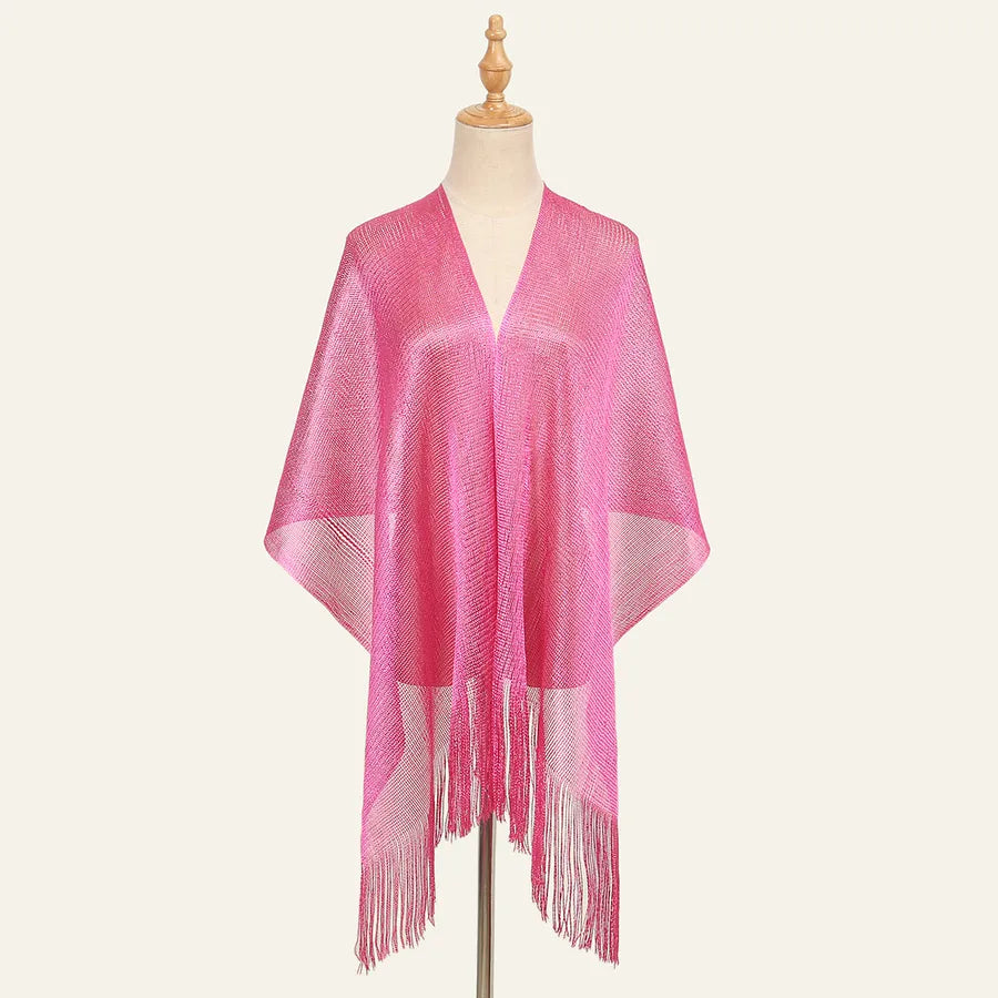 Women's Elegant Solid Color Gold and Silver Wire Tassel Scarf