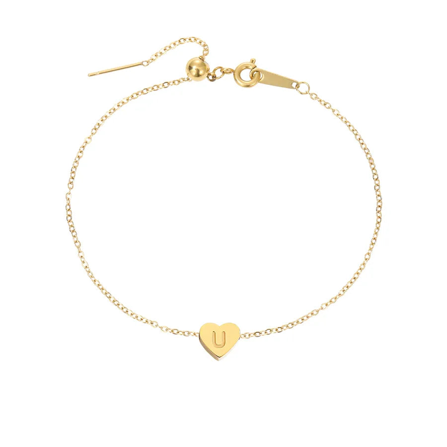 Wholesale Jewelry Beach Simple Style Commute Letter Heart Shape 304 Stainless Steel 14K Gold Plated Anklet