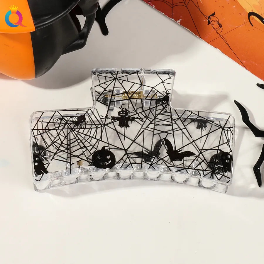 Halloween Ghost Pumpkin Print Hair Clip Women's Fashion Hair Grips Square Design Plastic Headwear Simple Style Hair Accessories