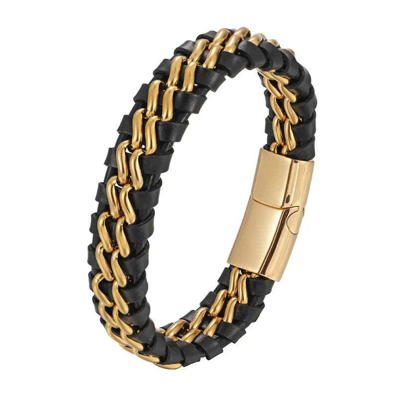 retro punk color block titanium steel braid bracelets