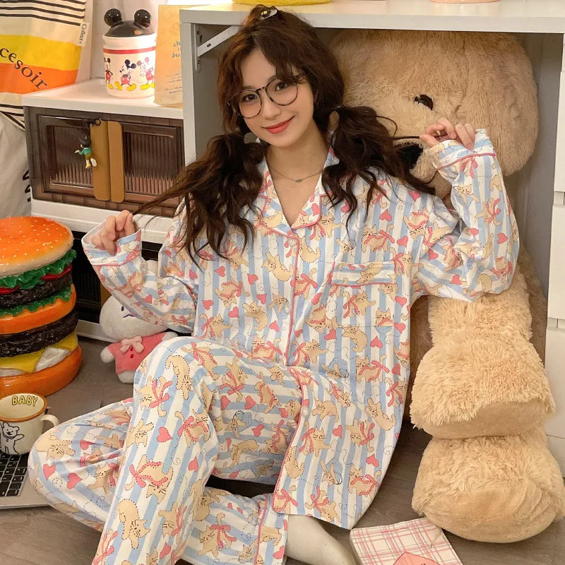 Purple Heart Sweet Style Women's Sleepwear Long Sleeve Home Clothes Spring Autumn High Sensation Dormitory Outdoor Wear Set