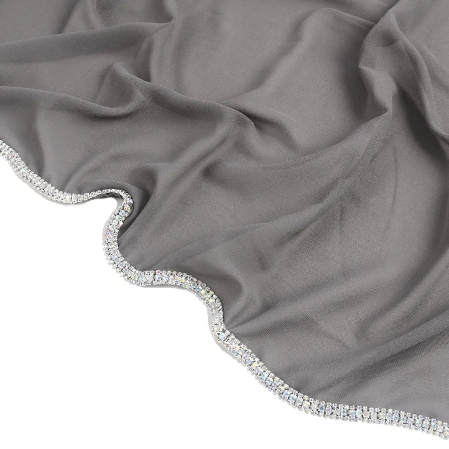 New Rhinestone Chain Long Side Scarf Hui Scarf Malay Middle East Headscarf Headscarf Chiffon Solid Color