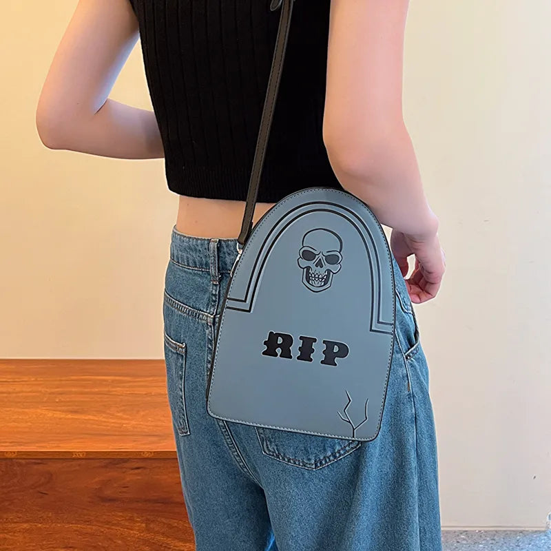 Halloween Women's Pu Leather Letter Skull Streetwear Zipper Crossbody Bag