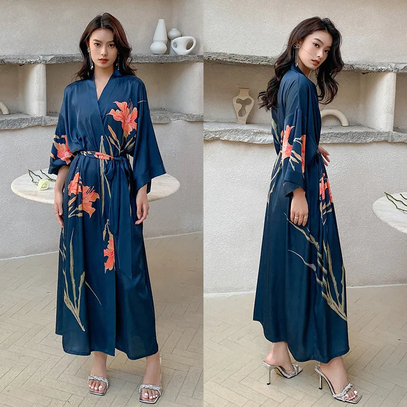 new satin chiffon ice silk light bathrobe multicolors