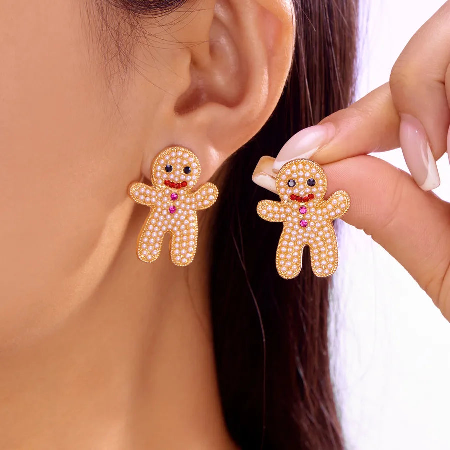 Creative Christmas Bell Design Acrylic Earrings For Women Festive Gingerbread Man Shape Christmas Tree Gift Fashionable