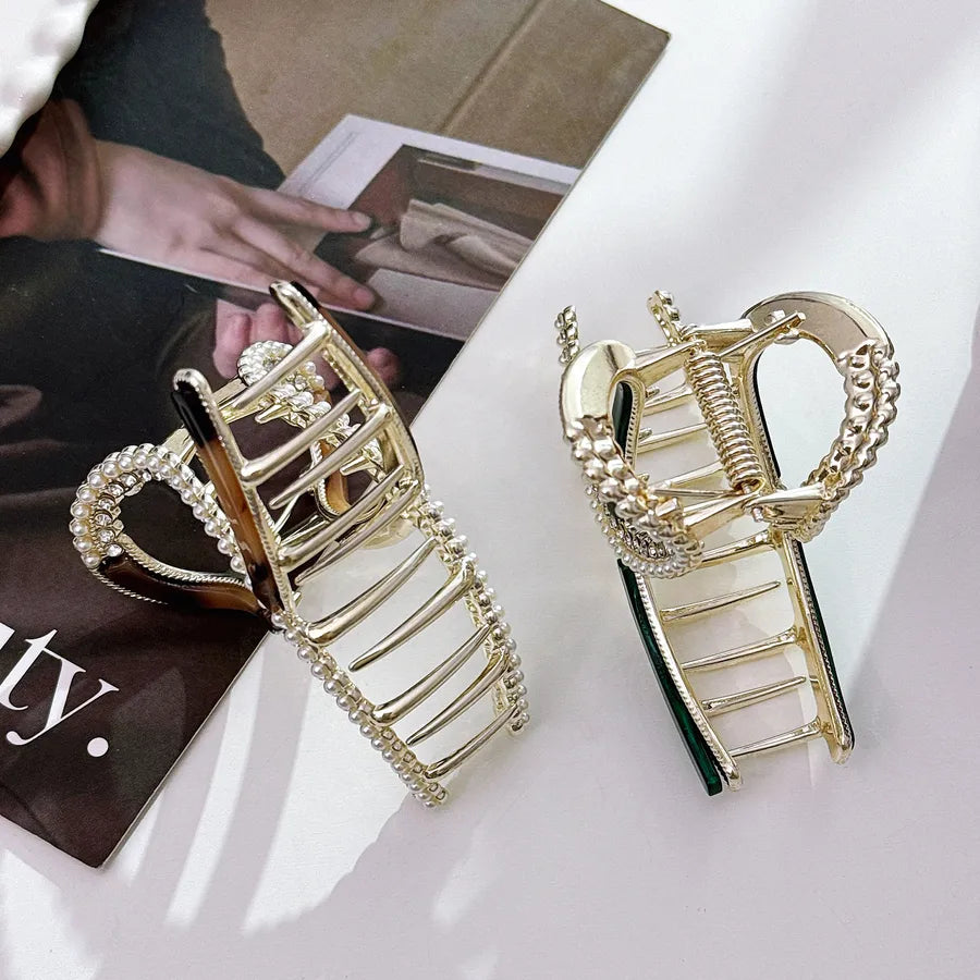 High-End Handmade Pearl Rhinestone Hair Clip New Style Jewelry Metal Shark Clamp Smooth Surface No Sharp Edges For Women