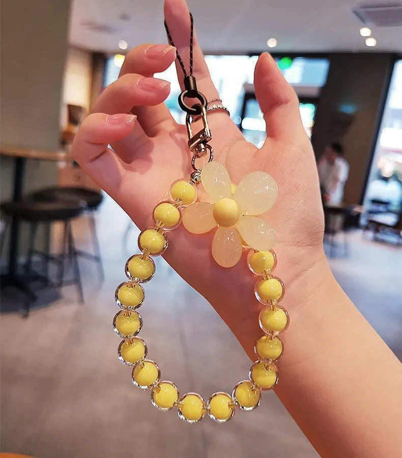 sweet flower plastic beaded mobile phone chain