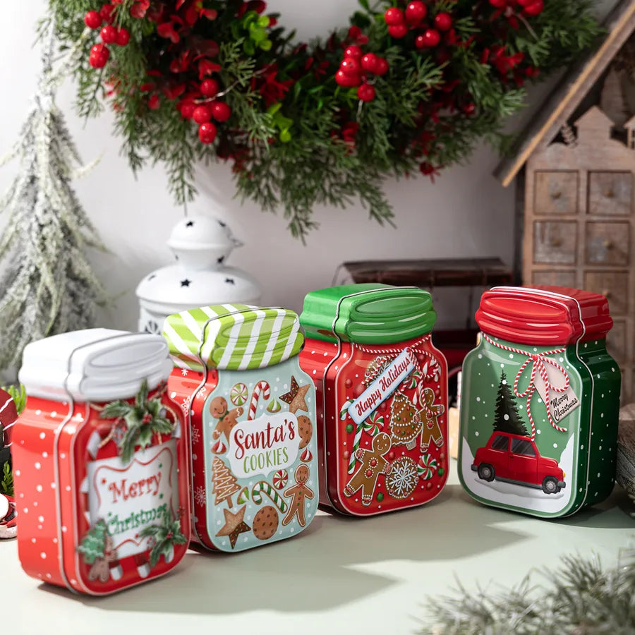 HaoBei Christmas New Product Car Gingerbread Man Party Candy Box Decoration Iron Tin Can Shape Christmas Tree Decoration