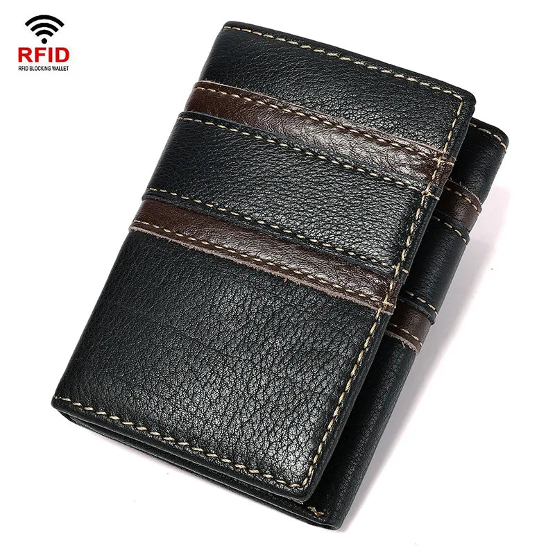 men's solid color leather buckle small wallets