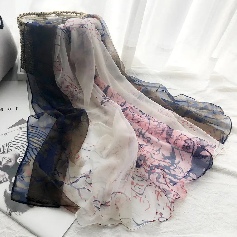 women's streetwear gradient color flower ice silk soft yarn scarves & gloves