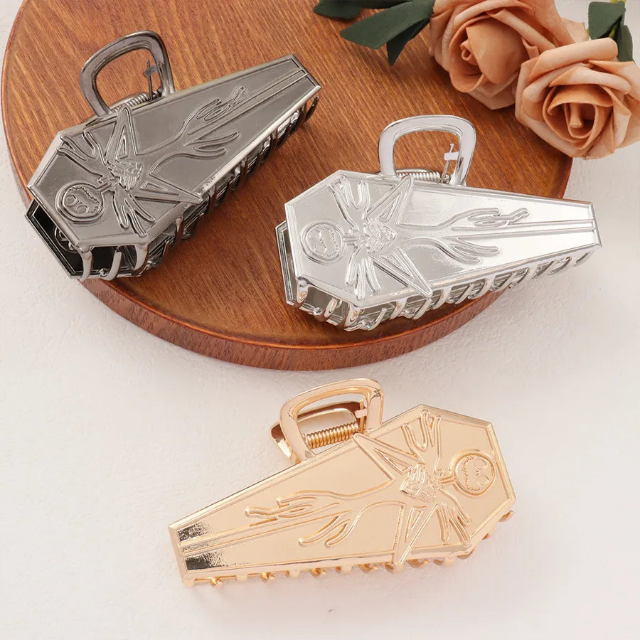 Halloween Large Size Skeleton Hair Clip Golden Brunette Claw Clamp Dark Style Headwear For Women And Skeleton Jack