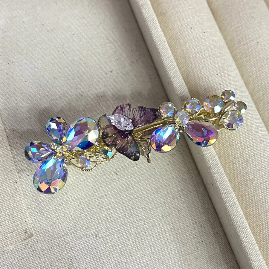 2025 New Crystal Barrettes New Women's Press Clip Crystal Butterfly Barrettes Tied-up Hair Ins Style Simple Fashion
