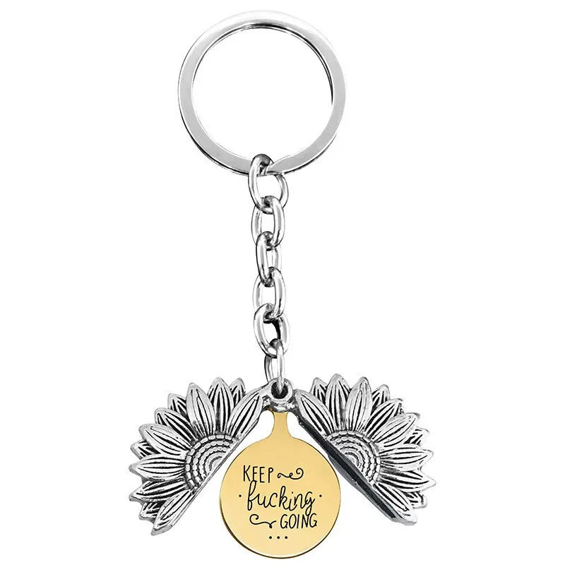 1 piece retro letter plant flowers metal plating keychain