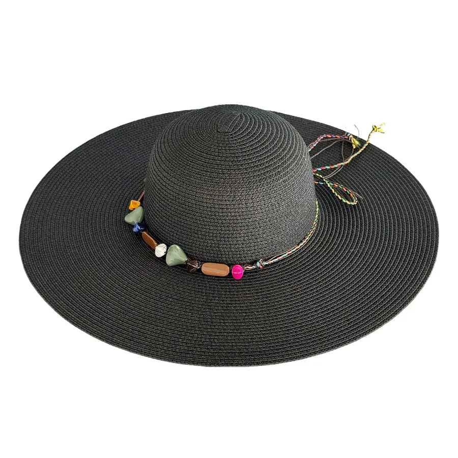 Women's Hawaiian Tropical Geometric Big Eaves Straw Hat