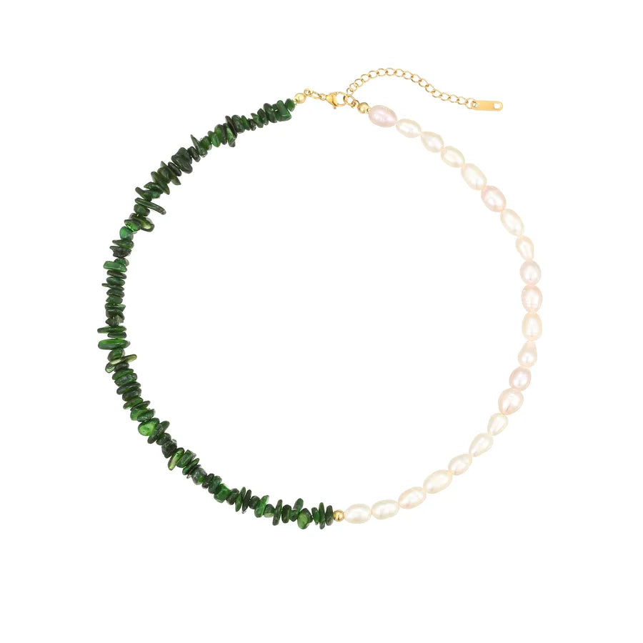Elegant Geometric natural stone Freshwater Pearl Gold Plated Necklace In Bulk