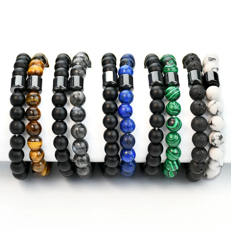 simple style color block natural stone beaded unisex bracelets