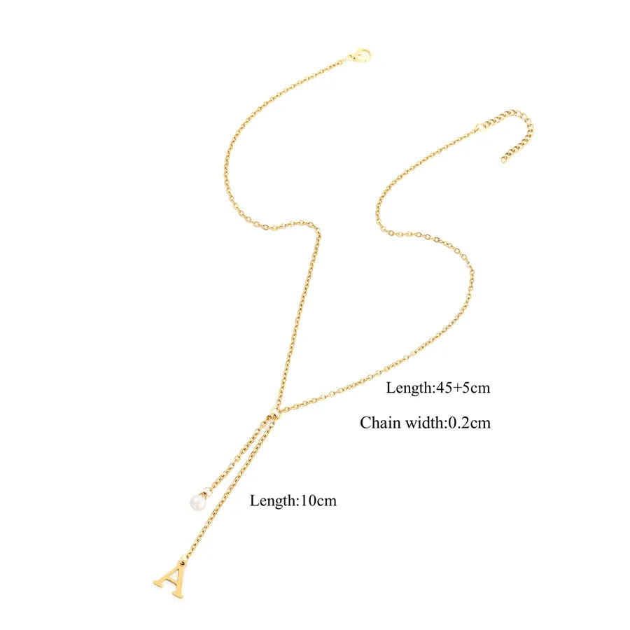 Wholesale Jewelry Elegant Simple Style Classic Style Letter 201 Stainless Steel 304 Stainless Steel Artificial Pearl Zircon Inlay cable chain Pendant Necklace