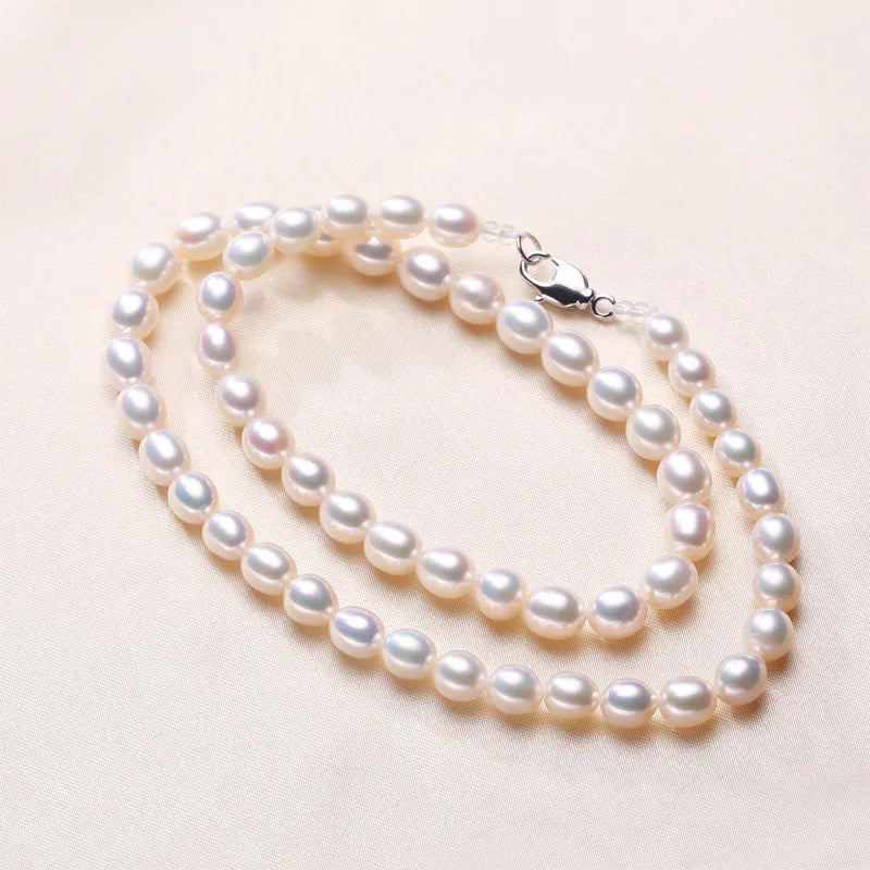 Freshwater Pearl Copper Beaded Chain Geometric Pendant Necklace