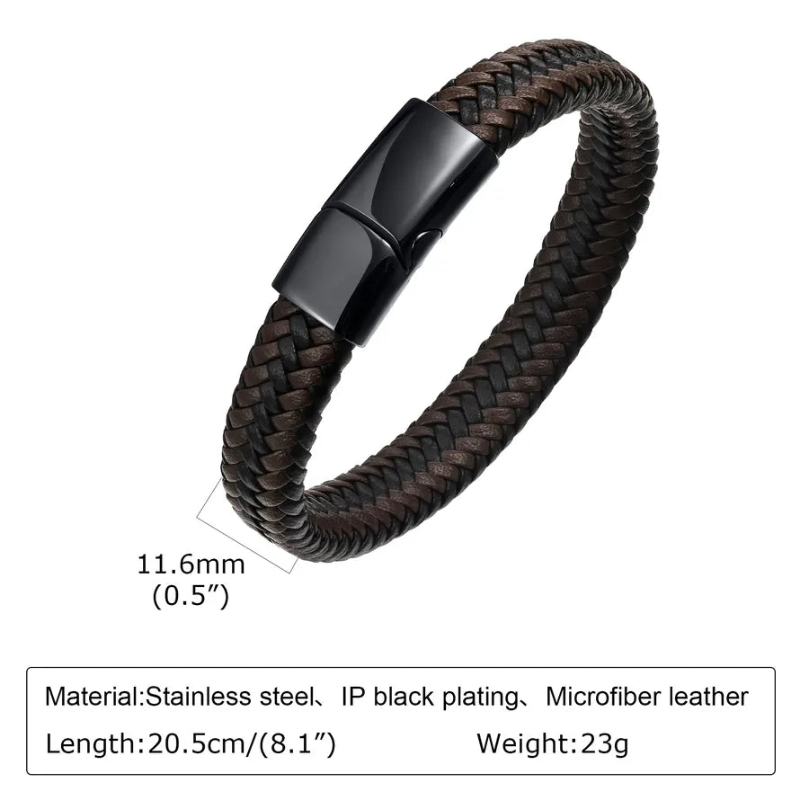 Simple Style Solid Color 304 Stainless Steel Pu Leather Braid Men's Bangle